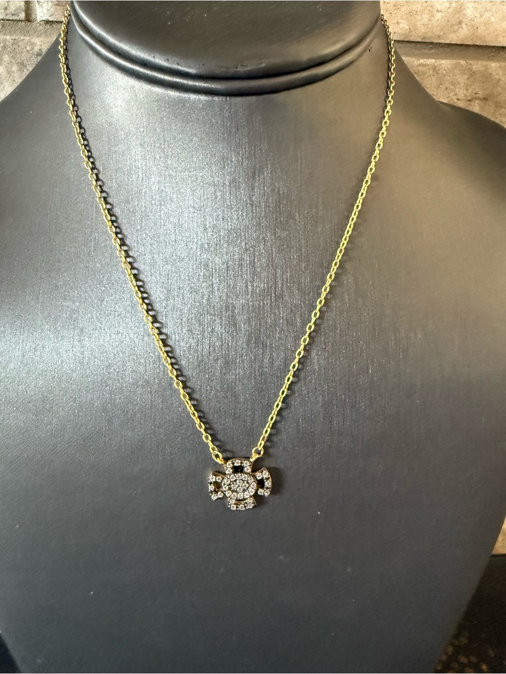Freida Rothman Gold and Black Sterling Silver Crystal Cross Pendant Necklace